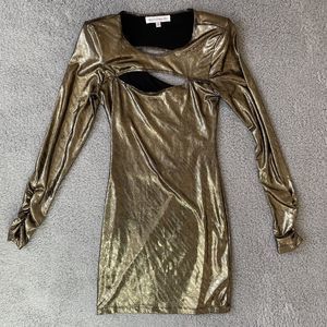 Dress The Population Mini Dress Women Small Gold Metallic Cyberpunk Futuristic